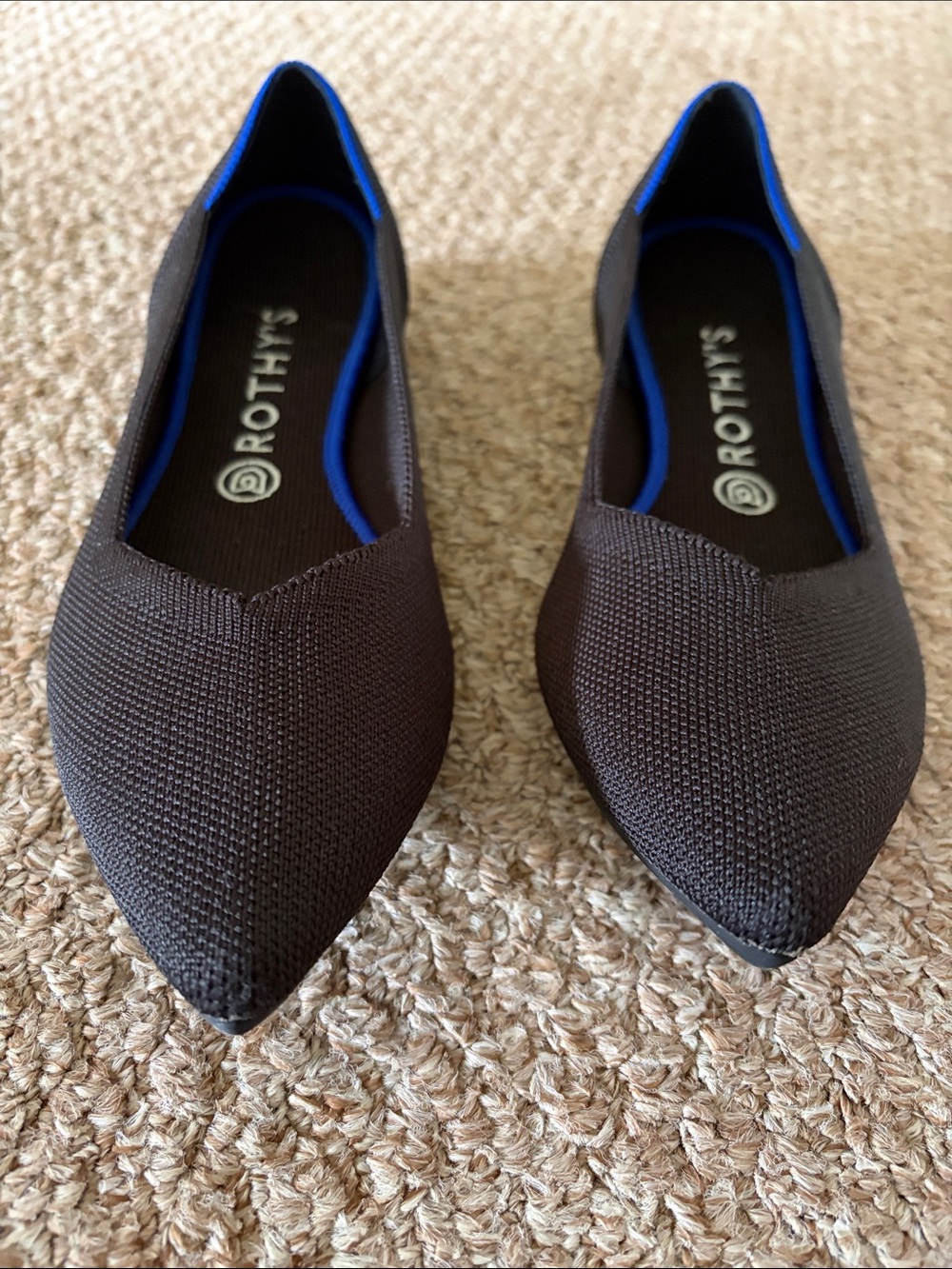 Rothy's Black Pointed-Toe Flats with Blue Trim - Picture 4 of 4